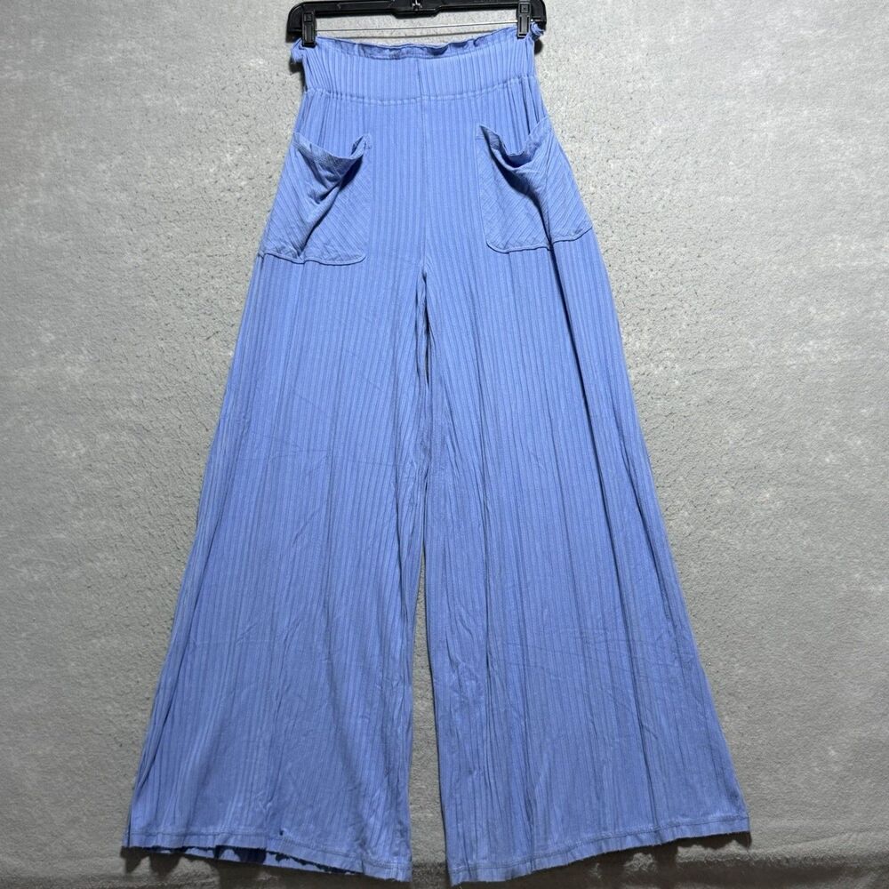 Free People Movement Blissed Out Wide Leg Pants Women’s Size XS Blue Ribbed